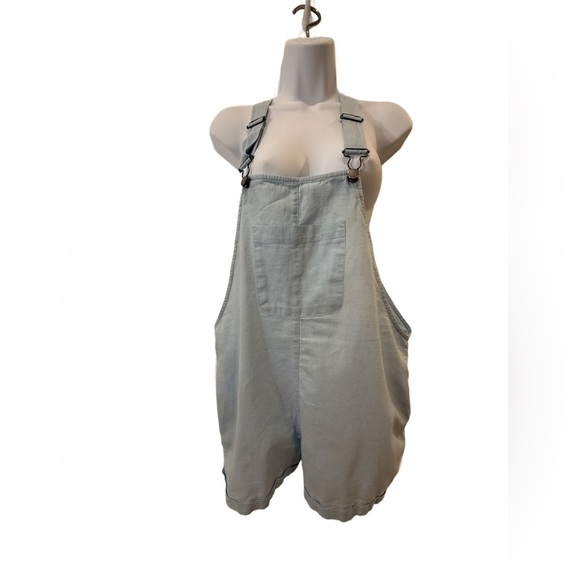 Roxy Blue Linen Overalls with pockets. Medium - Picture 3 of 7